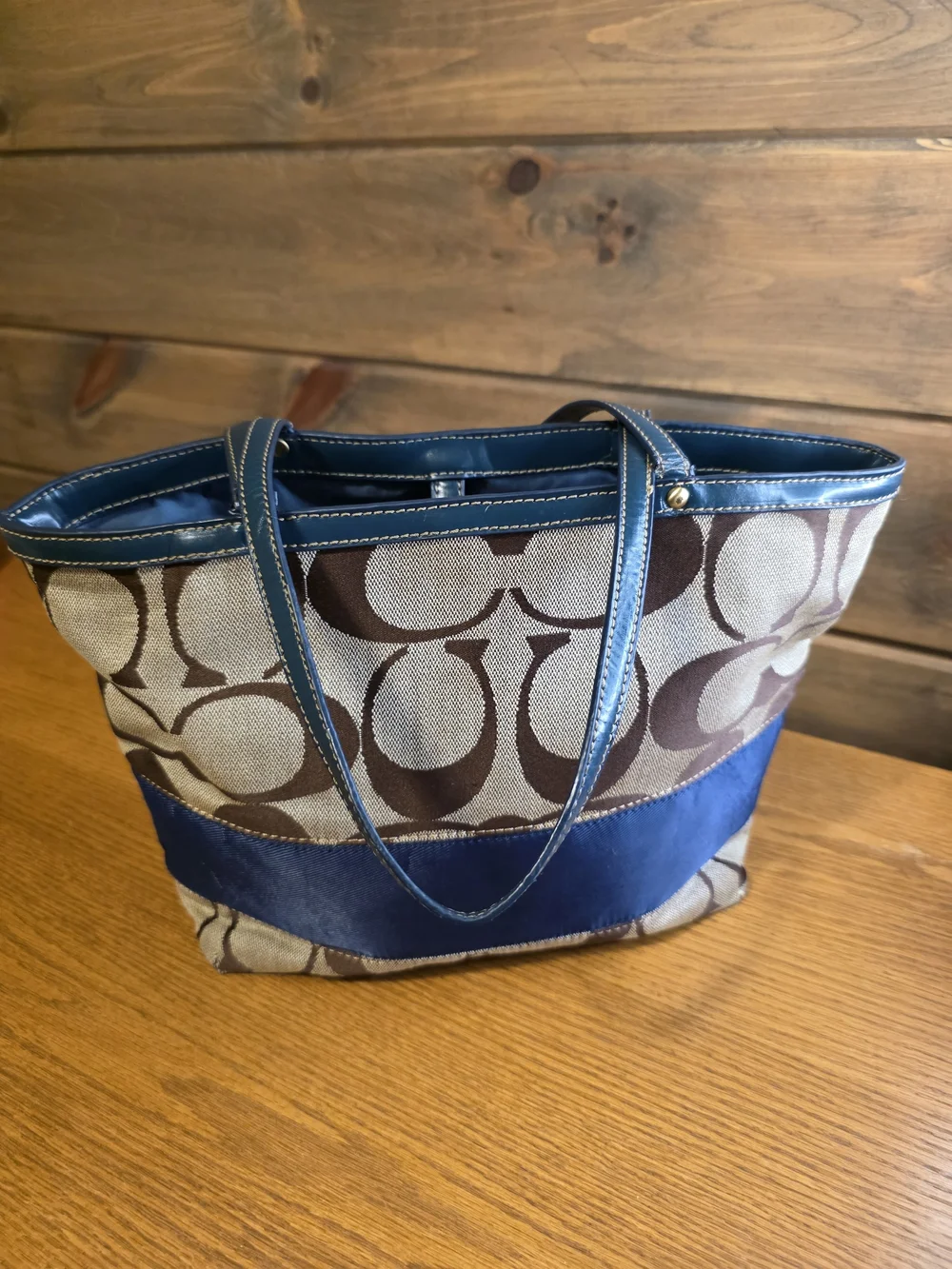 Vintage Coach Signature Tote Bag Blue Brown Y2K 10124